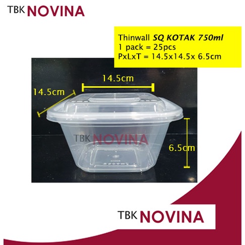 [25PCS] Thinwall KOTAK 750ml Square SQ Food Container Box Tempat Kotak Makan Plastik Square 350 ml