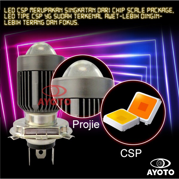 Lampu Motor LED AYOTO H4 HS1 18+18W M3A Pro Original