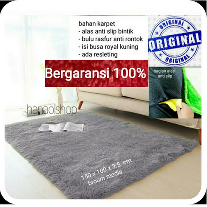 Karpet Rasfur bulu 150 x 100 cm tebal 3 cm ASLI BULU LEMBUT anti slip krpt108