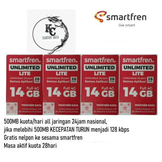 Voucher Smartfren Unlimited Lite 14GB (FUP 500MB/HARI)