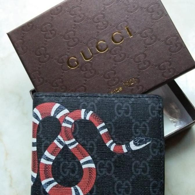 -SIAP KIRIM- DOMPET PENDEK PRIA/WANITA GUCCI KING SNAKE BLACK AND CREAM - HITAM