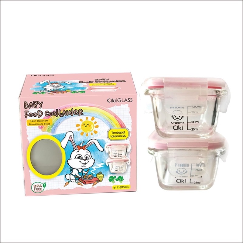 CIKI BABYFOOD CONTAINER GLASS 150ML ISI 2 PCS TEMPAT PENYIMPANAN MPASI KOTAK MAKAN BAYI