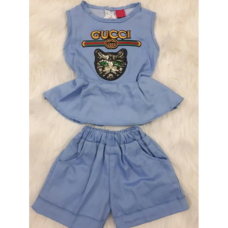 New Edition mr Set kids gucci cat kaos celana setelan pakaian anak perempuan