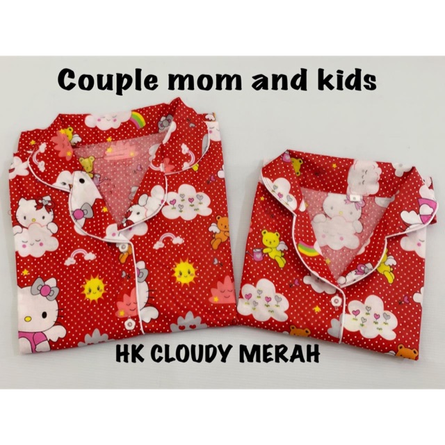 Piyama CLOUDY MERAH dan PINK bisa couple mom kids and family