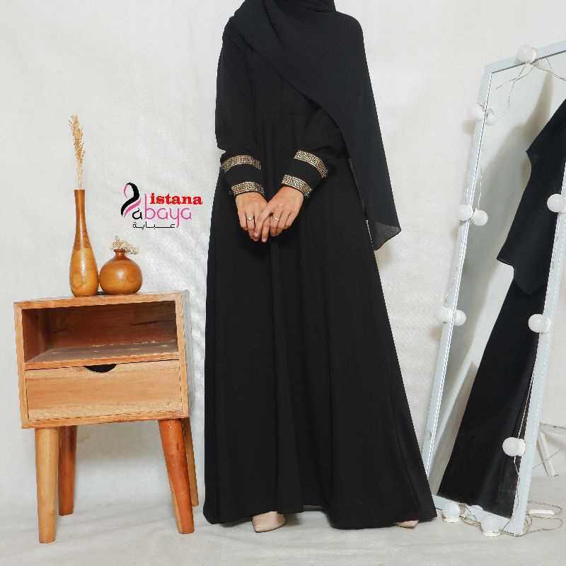 NEW desgin abaya gaun umbrella dg aksen manset kancing dipadu pita emas(busui friendly)