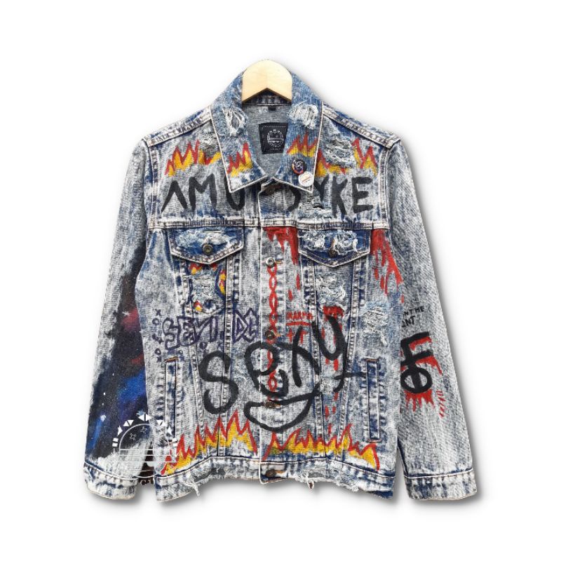 Arfacloth - Denim Jacket Retro Amo Lost - Jaket Jeans Custom - Lukis Painting Art