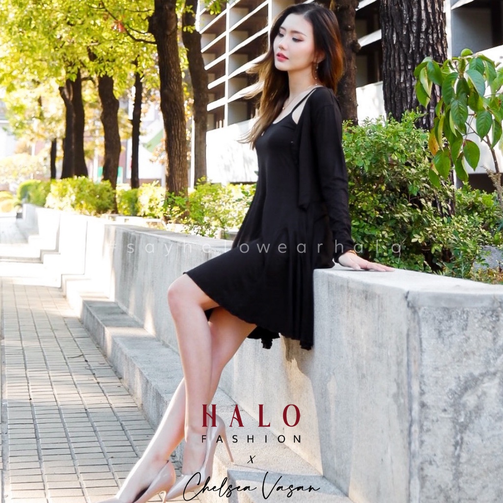 [HaloFashion] Jessica Sexy Set Dress + Cardigan Mini Dress Set Dress Elegant Dress One Set Korean Fashion Special Collaboration HALO X CHELSEA