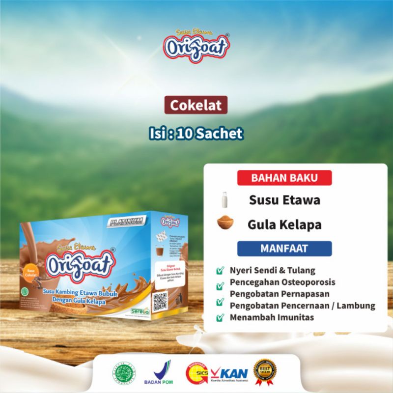 

Origoat Susu Kambing Ettawa Platinum 10 Sachet @25gr Vanilla Plain Coklat Jahe Dengan Gula Kelapa