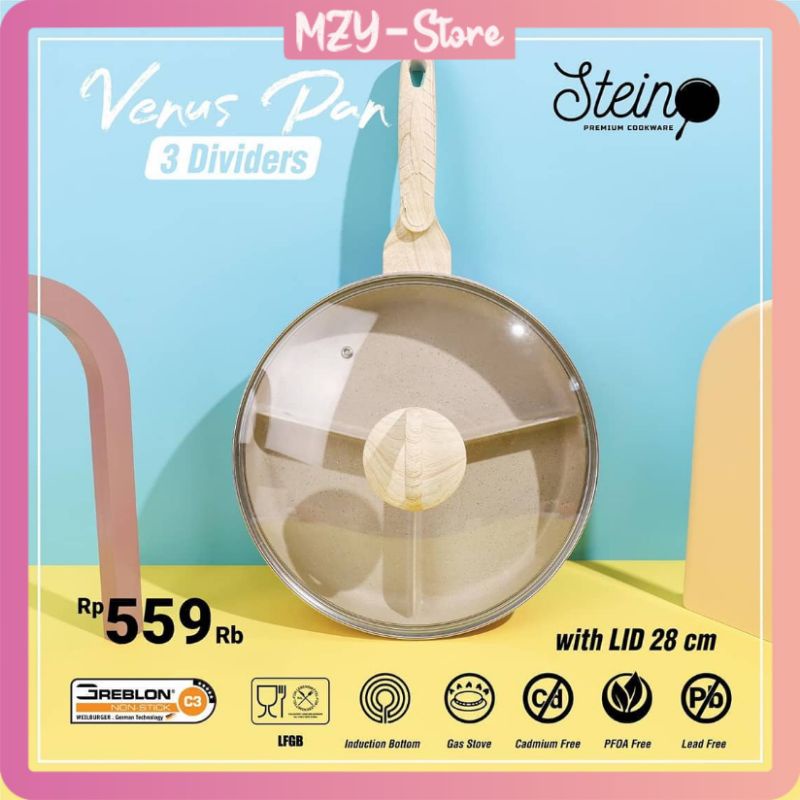 Stein Steincookware Venus Pan 3 Dividers Frypan Diameter 28 Cm - Panci 3 Sekat Stein (FREE HADIAH)