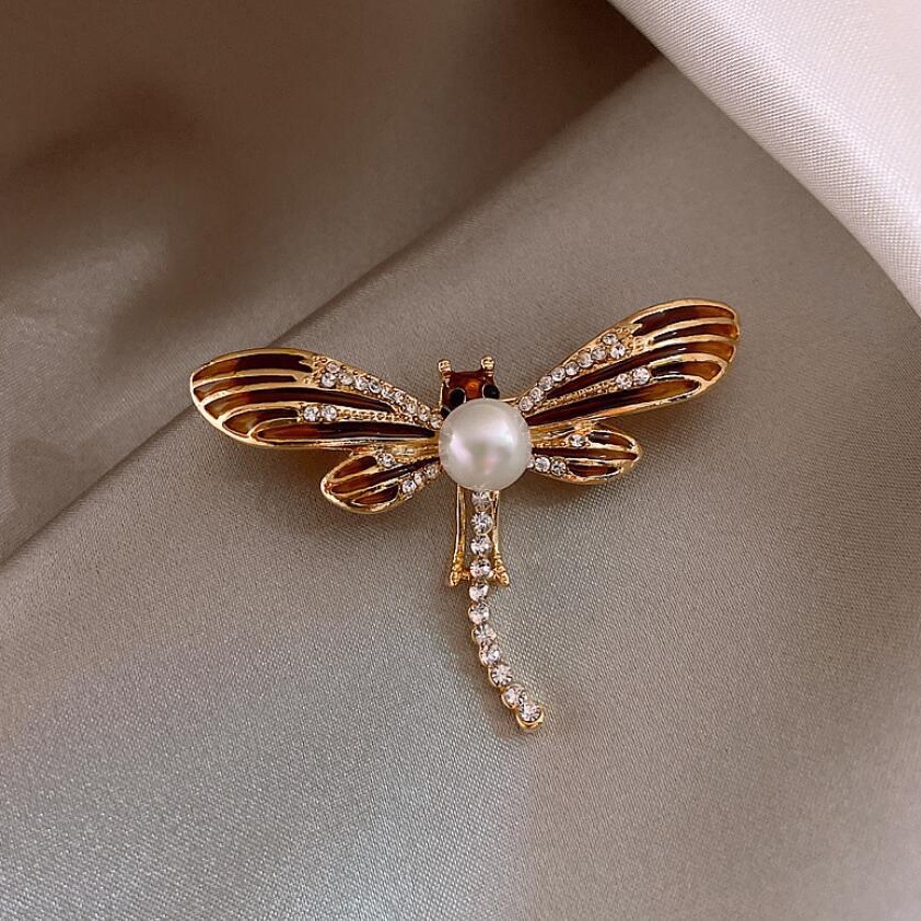 Bros Bentuk Capung Aksen Berlian Dan Mutiara Gaya Vintage Untuk Aksesoris Pakaian