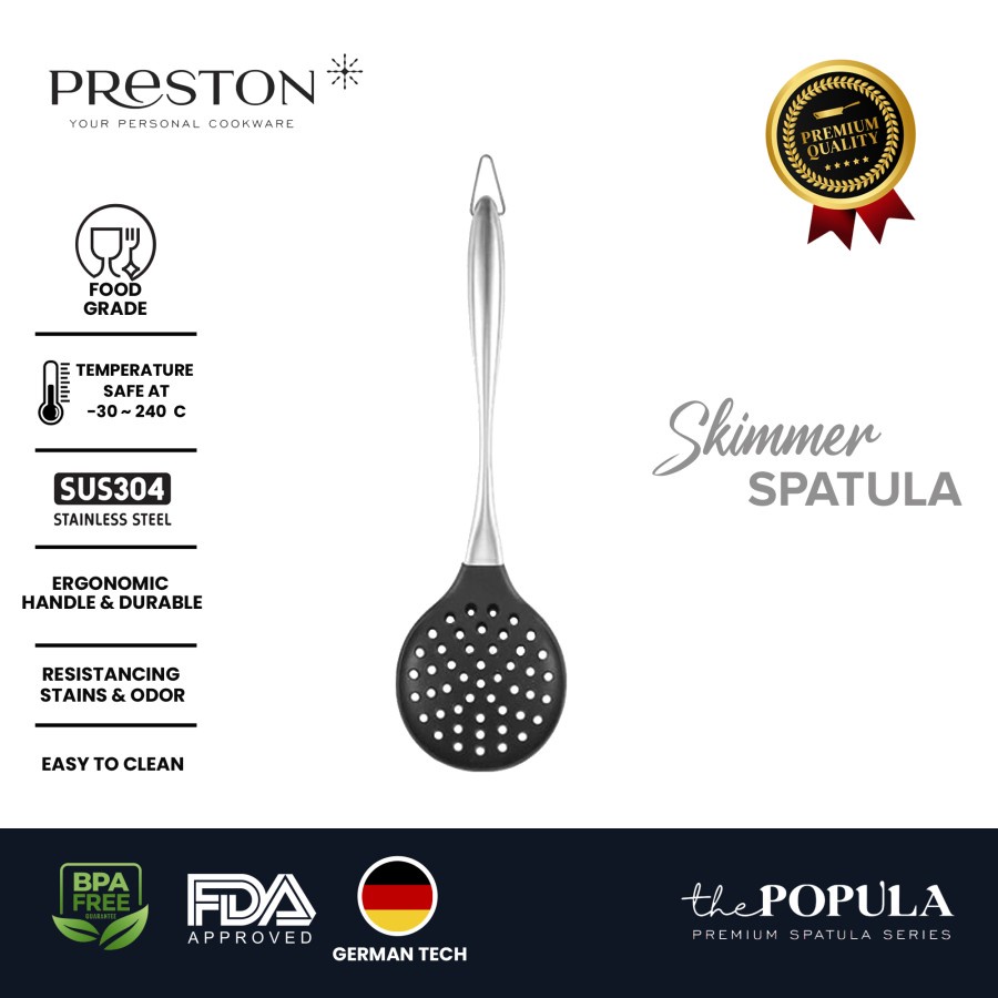 PRESTON COOKWARE SKIMMER - Skimmer Spatula HITAM - Sutil Masak Silikon Food Grade / Spatula Silikon