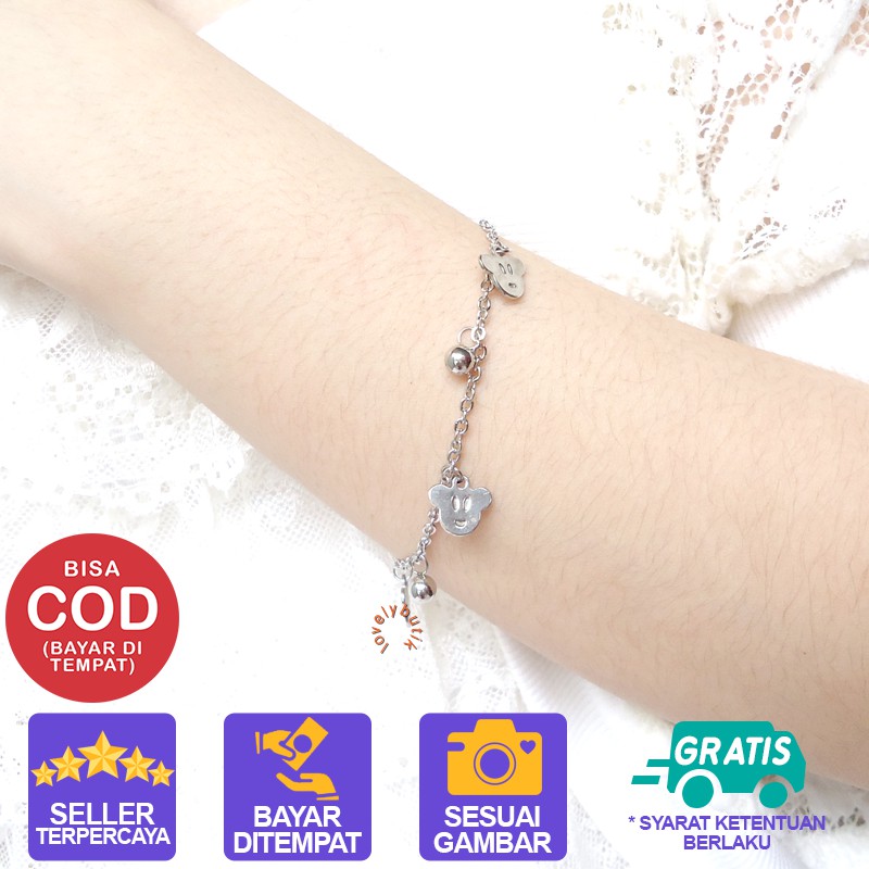 Lovelybutik Gelang Tangan Titanium Anti karat Mouse Gelang Tangan Titanium  Ukuran 18 cm