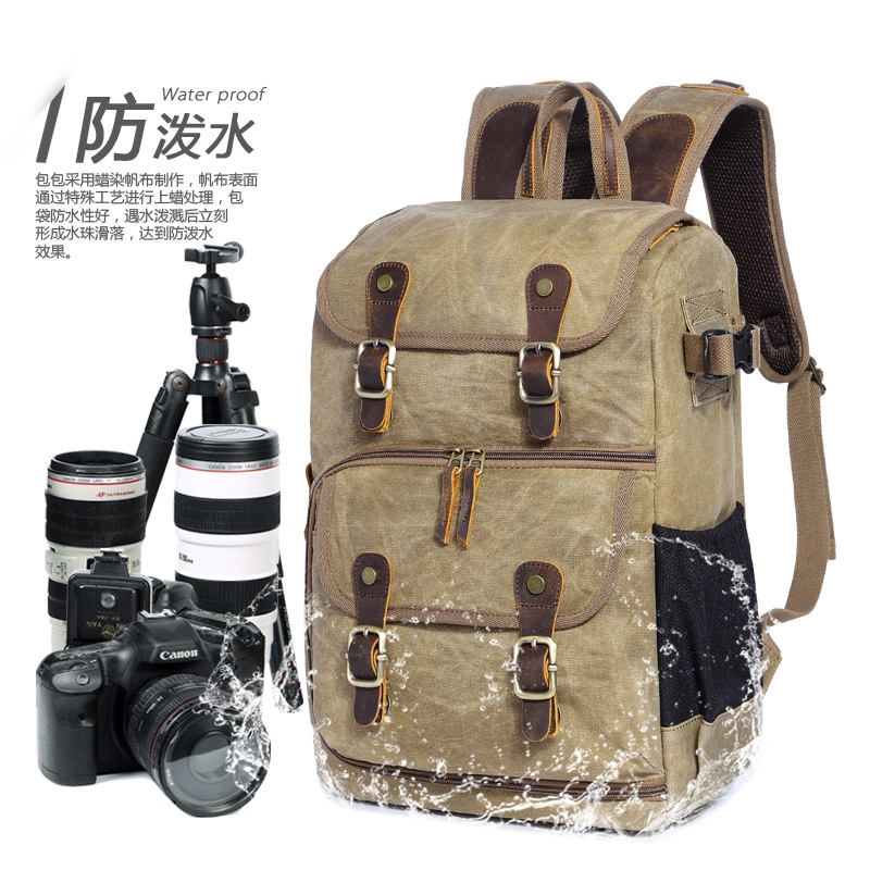 Fotografi Tas SLR gital Ransel Tahan Air Kapasitas Besar Lilin Pewarna Kanvas Ransel Luar Ruangan Ta