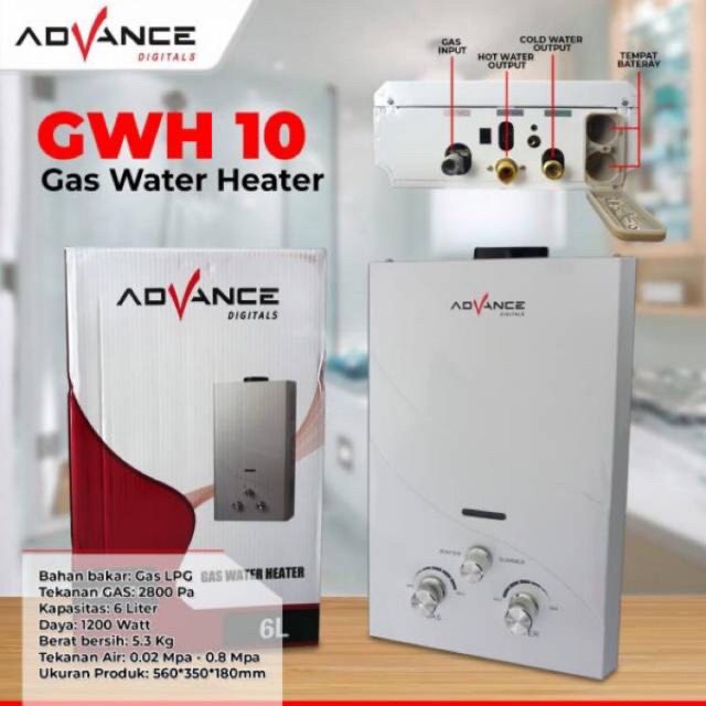 Jual Water heater GAS LPG pemanas air Advance GWH-10 Indonesia|Shopee