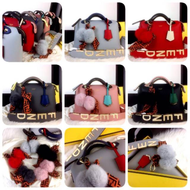 #7297 New Arrival FENDI Boston By The Way Colorblock With Twilly Charm & 
FF STRAP Bag