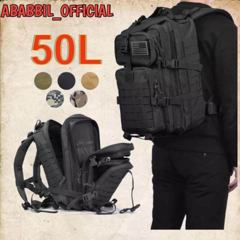 RANSEL ARMY SEMI MILITER 50L free 1 logo random