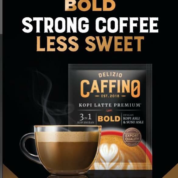 

Caffino Bold Kopi Latte Premium / Minuman Serbuk kopi Gula Krimer Kemasan Bag isi 5 @ 30 gr