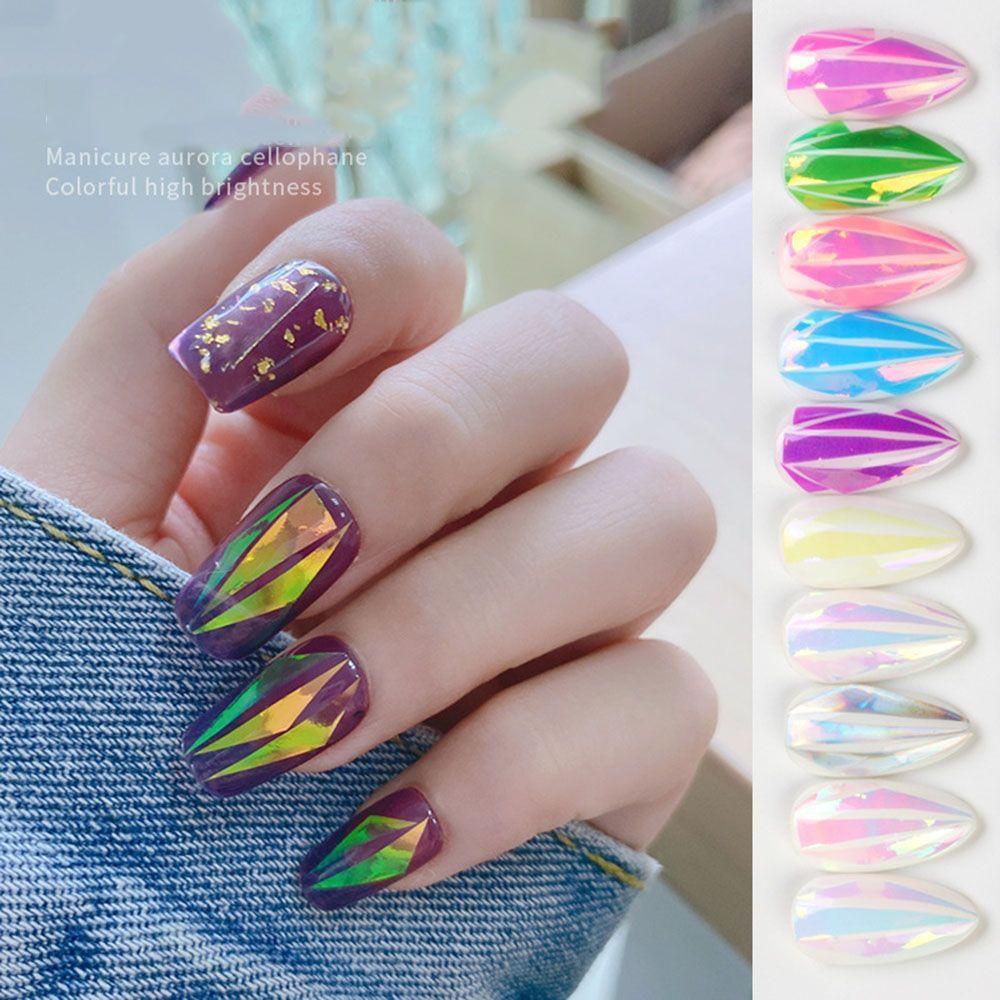 Agustina Aurora Stiker Kuku Colorful Polish Paper Efek Laser Hologram Nail Transfer Foils