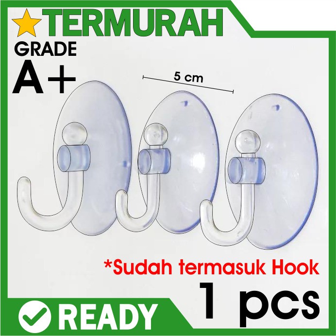 Kop kaca Gantungan Baju Cantolan Tempelan kaca 5cm 50mm suction cop karet bening hook cantelan