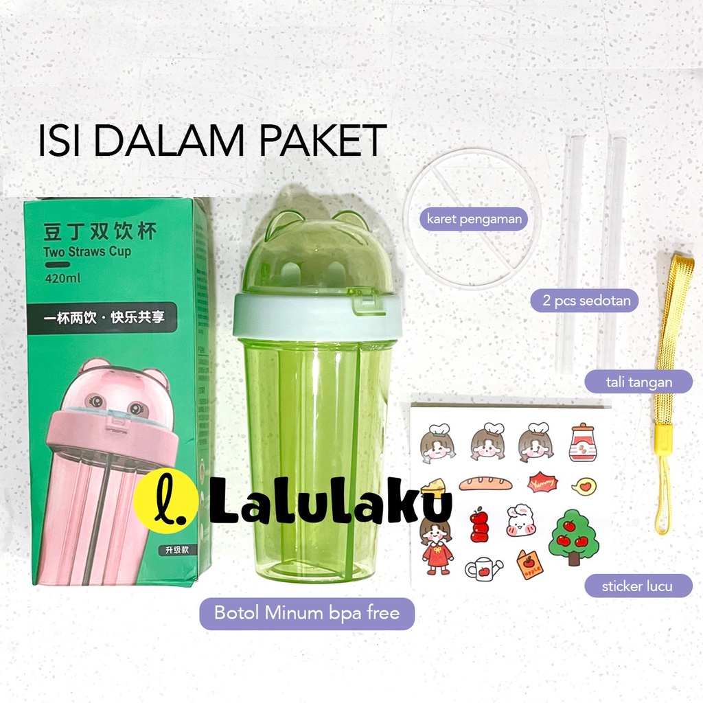 Botol Minum Duet Anak 2 in 1 Couple Bottle 420 ml Kado Unik Botol Dua Sisi-3