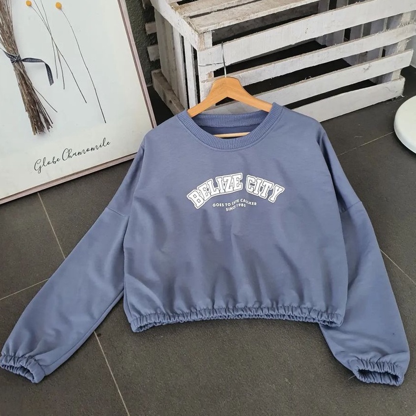 Belize City Croope Sweater Crop Bahan Fleece Atasan Baju Wanita Terbaru