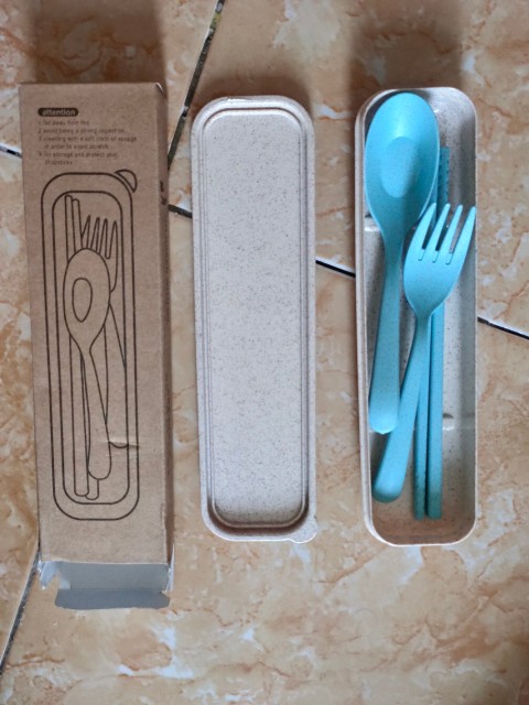 [cod] Hovelshop Sendok Jerami Gandum Garpu Sumpit Travel Set Alat Makan Bahan Wheat Travel Cutlery