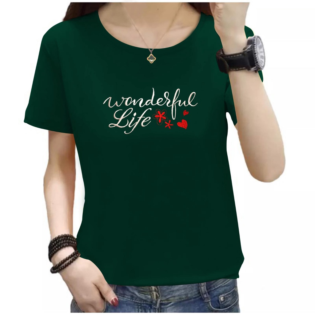 KAOS WANITA BORDIR BAJU ATASAN FASHION T SHIRT WANITA CEWEK PEREMPUAN CANTIK BEBY TERRY KAOS OBLONG