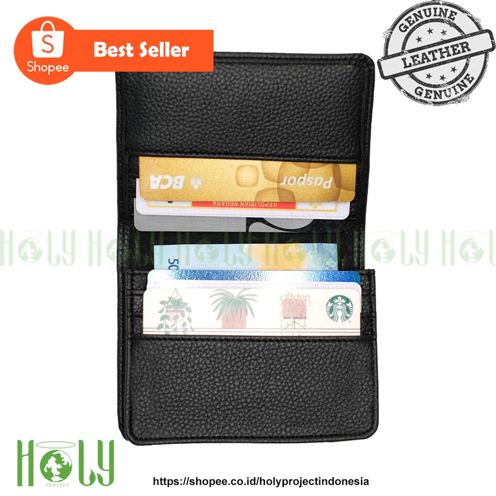 KJ05-DOMPET KARTU CARD HOLDER KULIT ASLI PRIA WANITA WARNA HITAM KULIT JERUK