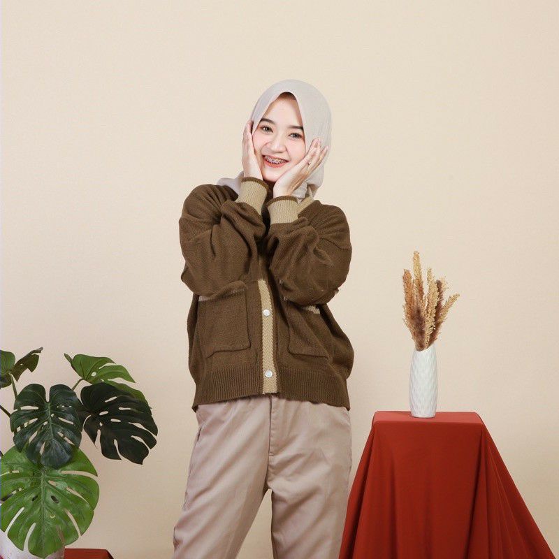 CARDIGAN RAJUT KANCING POCKET KYLA | OUTER OUTWEAR KIYOWO CARDY TERBARU KANCING HIDIP SAKU