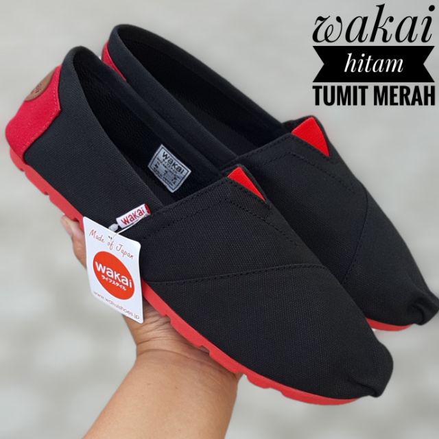Sepatu slip on WAKAI tag vietnam [ PART 1 ]-Hitam tumit merah