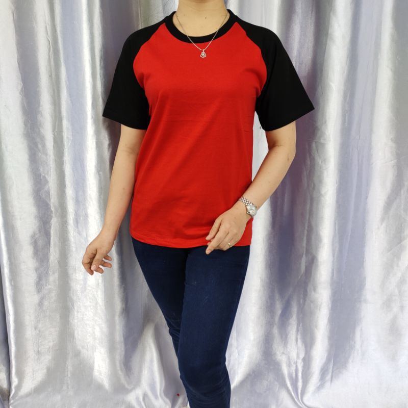 Kaos reglan polos pendek merah-hitam /hitam-merah uk m l XL xxl dewasa