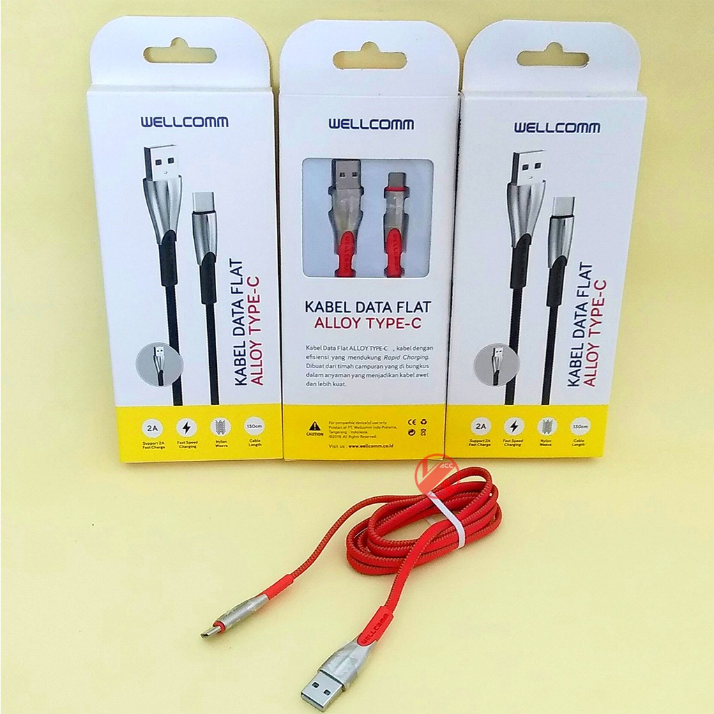 WELLCOMM Kabel Data Flat Alloy TYPE-C Kabel Charger Wellcomm 1,3 Meter