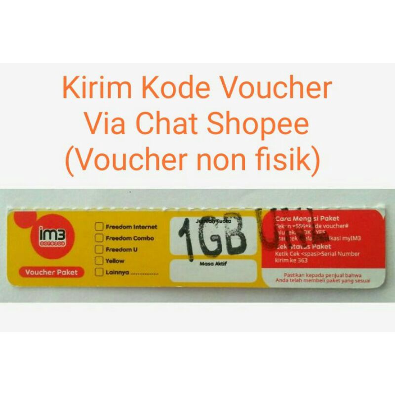 (Kirim Kode Voucher Via Chat di Shopee) INDOSAT 1 GB UNLIMITED + CHAT