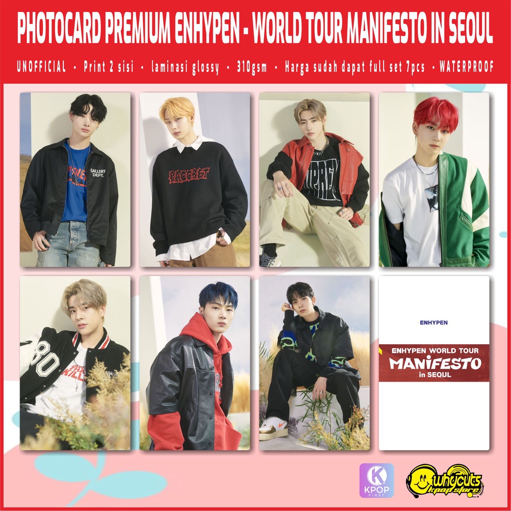 Photocard Set Premum Unofficial Enhypen World Tour Manifesto / print 2 sisi laminasi glossy / isi 7 pcs / anti air