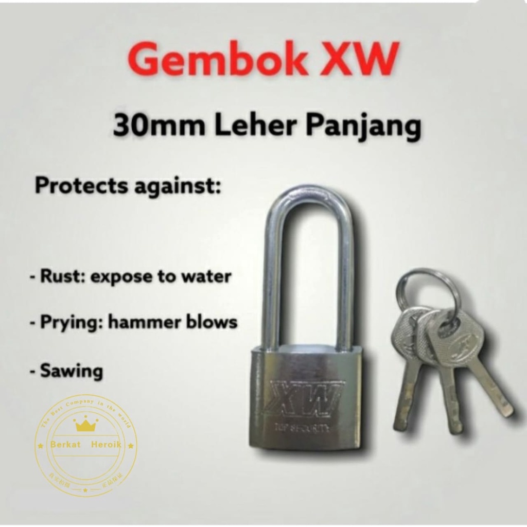 Gembok Pintu Rumah Motor Leher XW Security Silver Pendek Ukuran 40mm 50mm