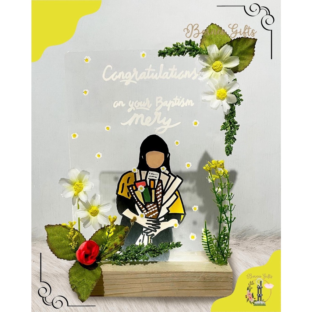 HADIAH BAPTIS [A5 LED] CUSTOM LUKIS WAJAH AKRILIK PERSEGI TUMPUL