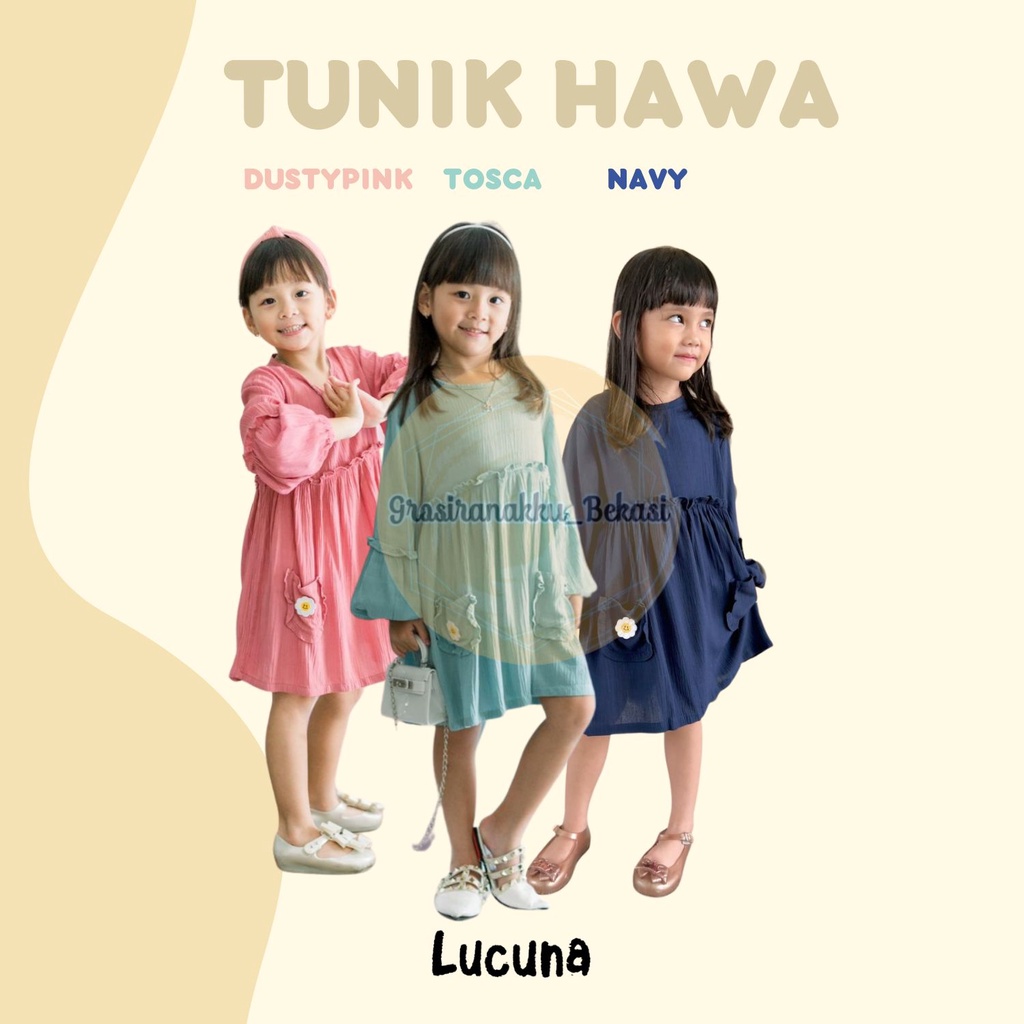 Tunik Anak Hawa Rayon Crinkle Lucuna Mix Warna  2-10T