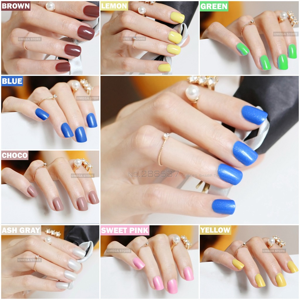 Jual BAGIAN 2 KUKU PALSU SQUARE GLOSSY 30 PILIHAN WARNA + LEM GEL ISI 12 /  FAKE NAILS NAIL ART | Shopee Indonesia
