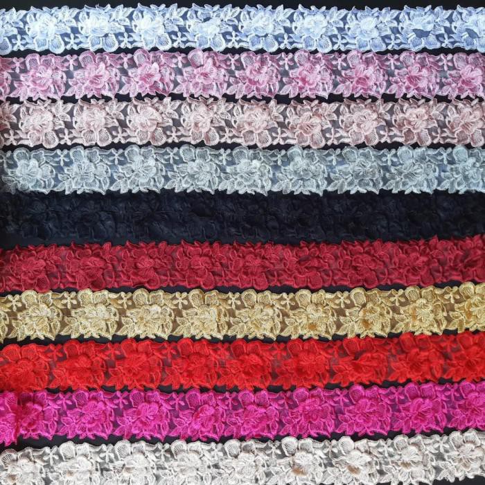 Ready Murah Renda / "P Kiwi" Renda Bordir Terlaris Meteran 4,5M Melati Tempel Hidup Kode