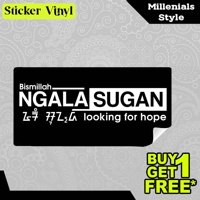 

Stiker Sticker Bismillah Ngala Sugan Gambar Unik Desain Keren dan Kekinian Aesthetic Bahan Vinyl Satuan Anti Air