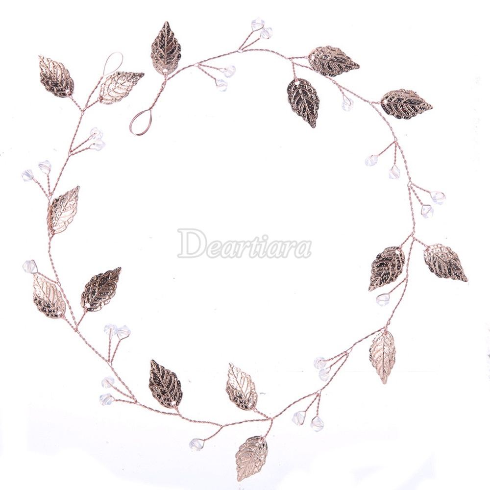 Headband Desain Daun Rose Gold Handmade Gaya Eropa Amerika Untuk Aksesoris Rambut Pengantin