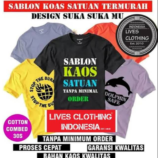 Kaos custom sablon digital desain kata gambar bebas