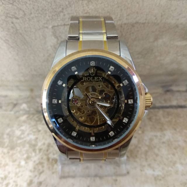 Jam tangan pria rolex skeleton automatic