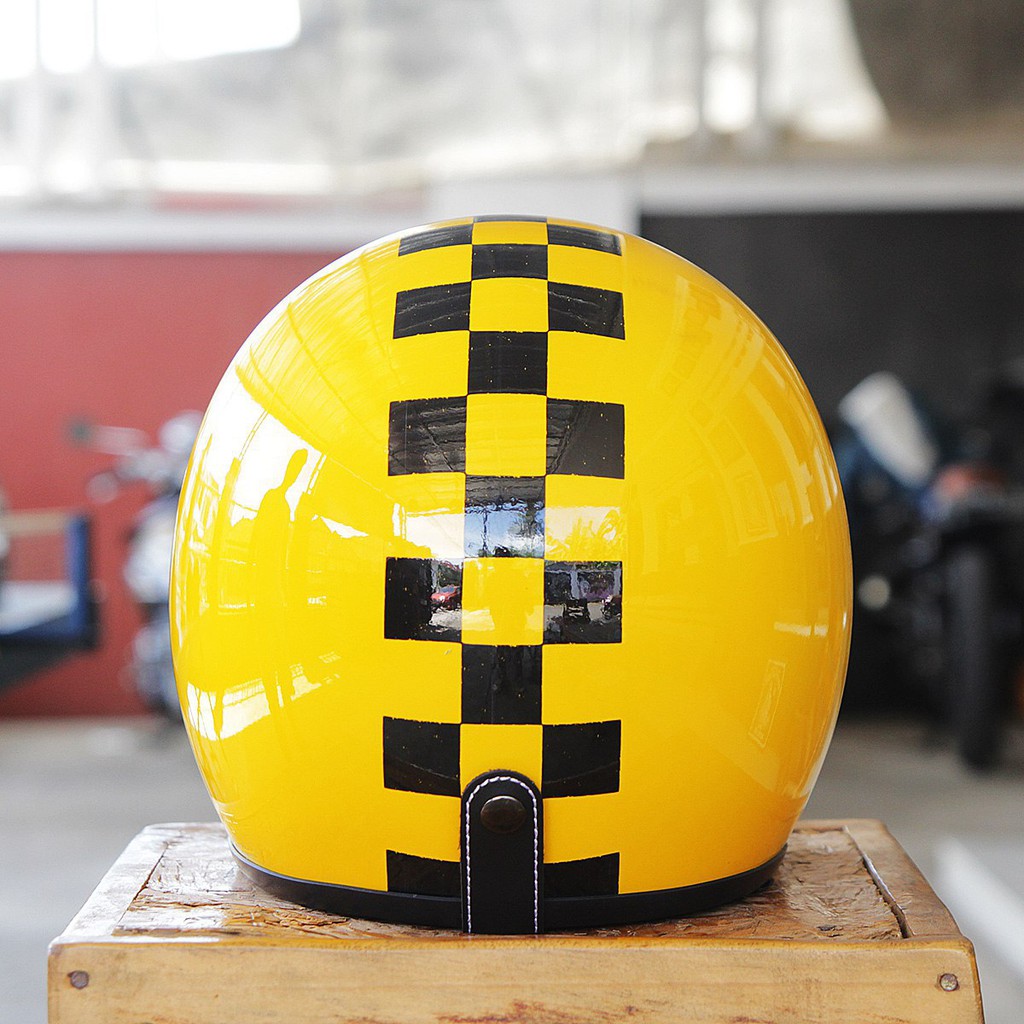 Helm Retro SADA Checkered Yellow ( Helm Classic / Helm Klasik / Helm Bogo / Helm Vespa )