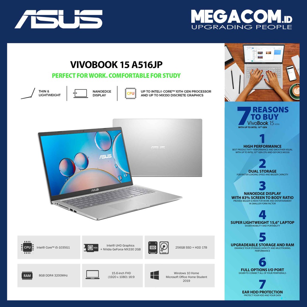 Asus A516JP-FHD5122 Silver [i5-1035G1|RAM 8GB|SSD 256GB+HDD 1TB|NVidia|Win|OHS]