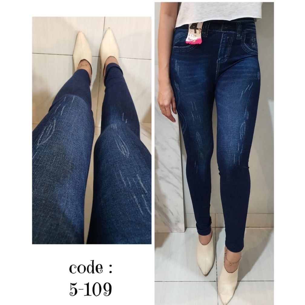 Celana legging jeans dewasa panjang motif Sobek. import 5109#