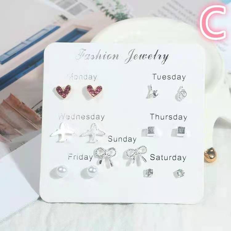 Anting Korea 1 Set 7 Pasang Simple Kreatif Gaya Korea untuk Wanita Remaja