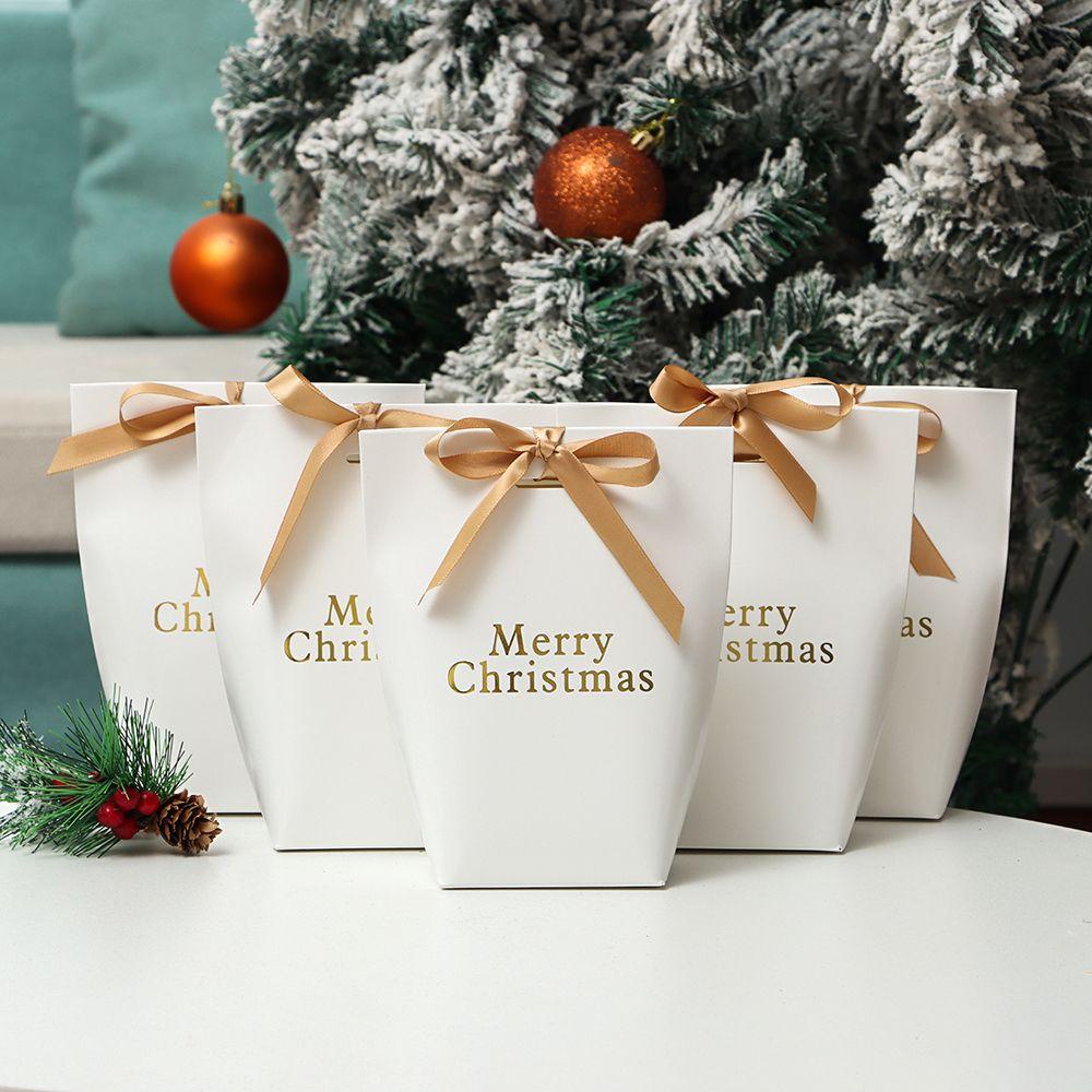 Top 5PCS Christmas Gift Box Bronzing Kraft Kertas Kado Saku Dekorasi Pesta