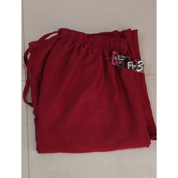 (BISA COD) Celana Panjang Kulot Wanita /Daily Kulot Umbrella Jumbo bahan moscrepe-Merah Maroon