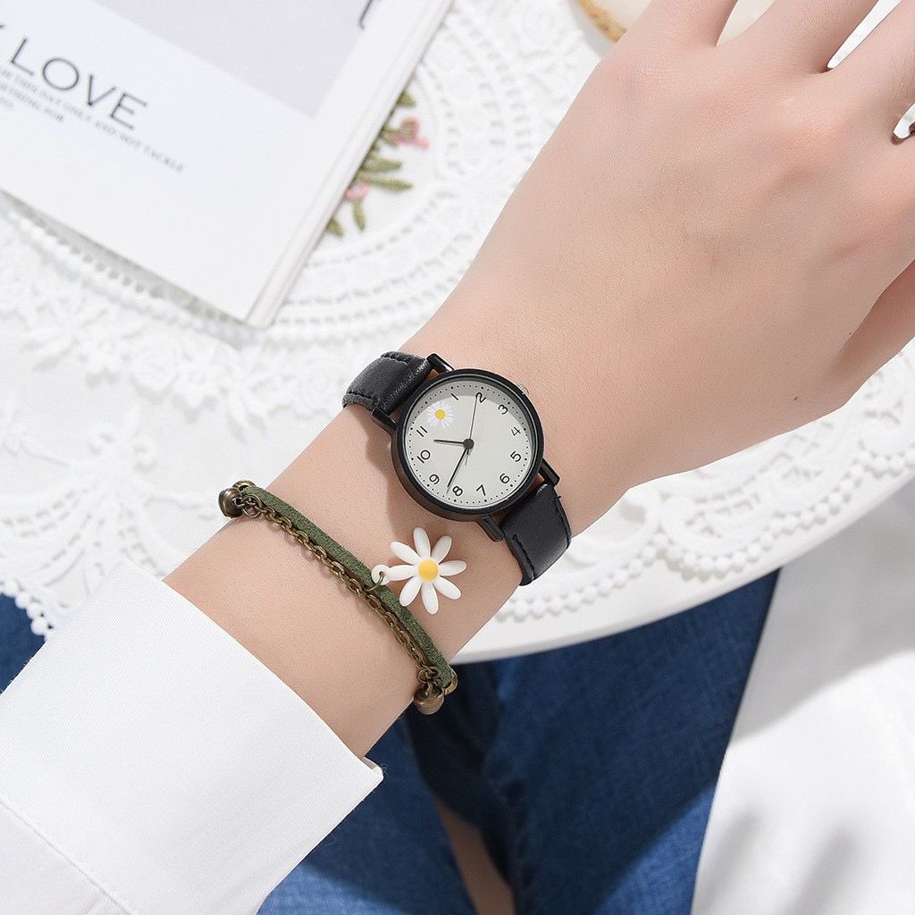 BAJ Jam Tangan Wanita Kulit Bunga Daisy Analog Quartz Korean Watch Analog Fashion Wanita JF093